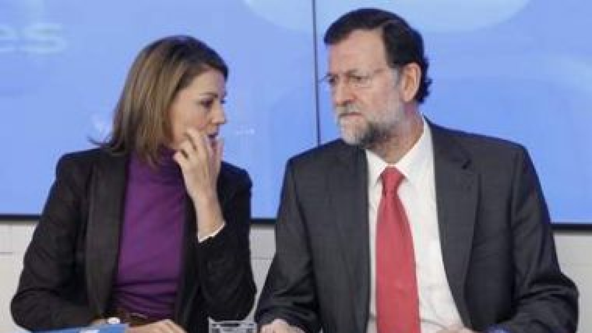 María Dolores de Cospedal y Mariano Rajoy durante la reunión del comité ejecutivo del PP.