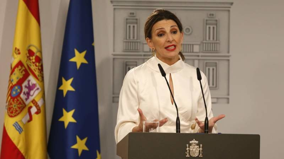 La ministra de Trabajo, Yolanda Díaz, durante una rueda de prensa.