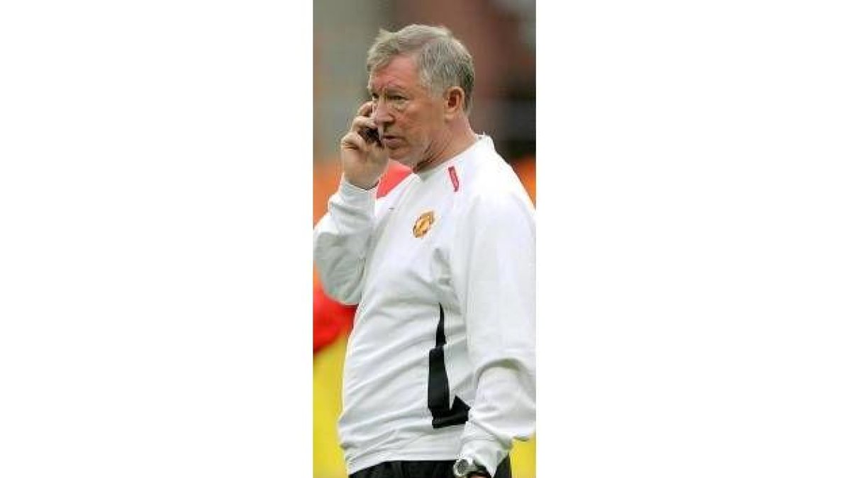 Alex Ferguson, durante un entrenamiento del Manchester