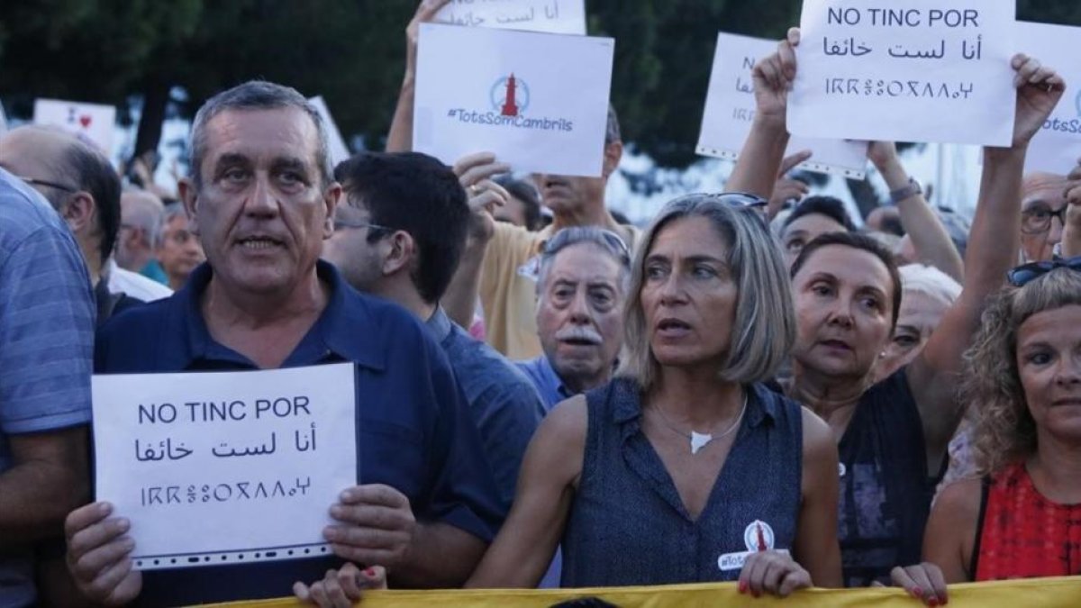 Manifestación este viernes en Cambrils contra el terrorismo.