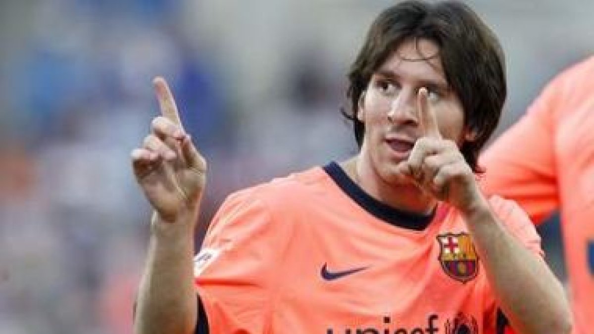 Messi celebra su gol, el segundo del Barcelona, frente al Getafe CF.