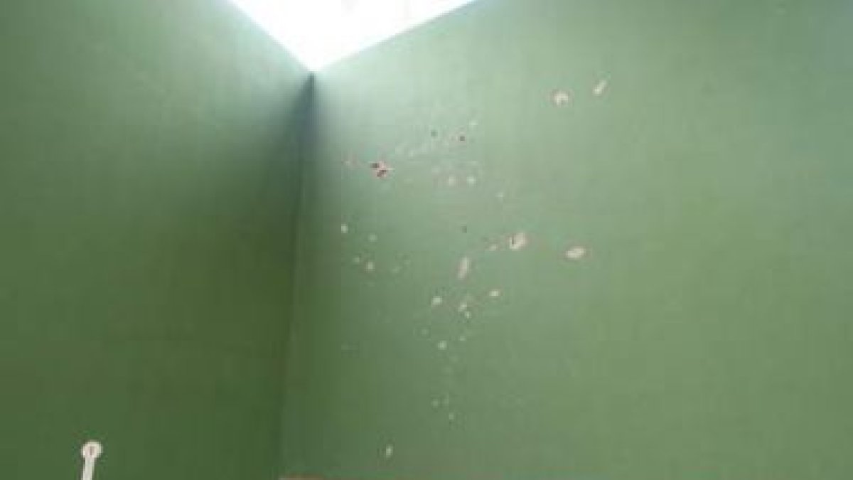 Estado que presenta el frontón de Nava, con la pared llena de desconchones.