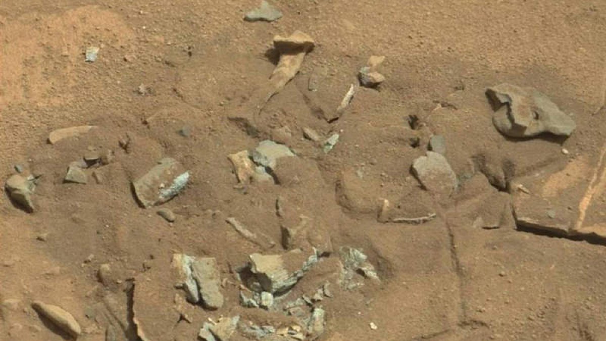Imagen del presunto hallazgo de restos óseos en el planeta rojo.