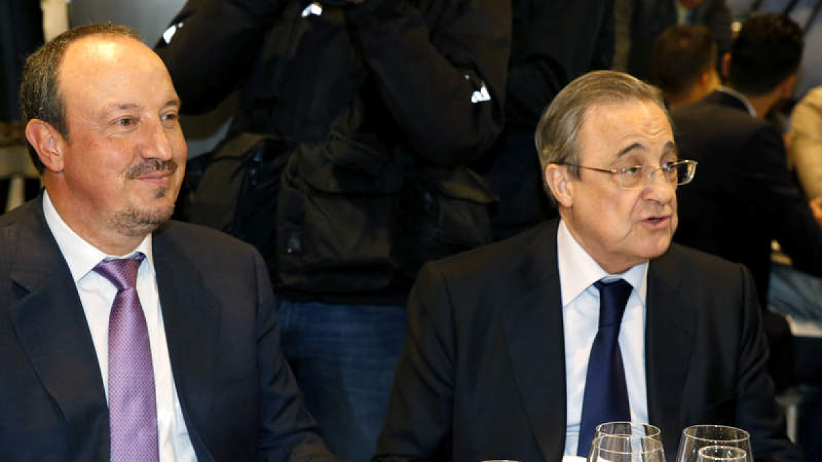 Rafa Benítez y el presidente del Madrid, Florentino Pérez.