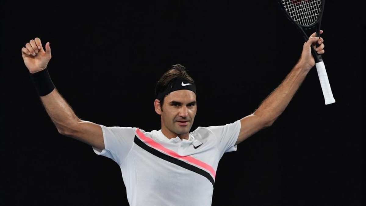 Federer celebra su victoria.