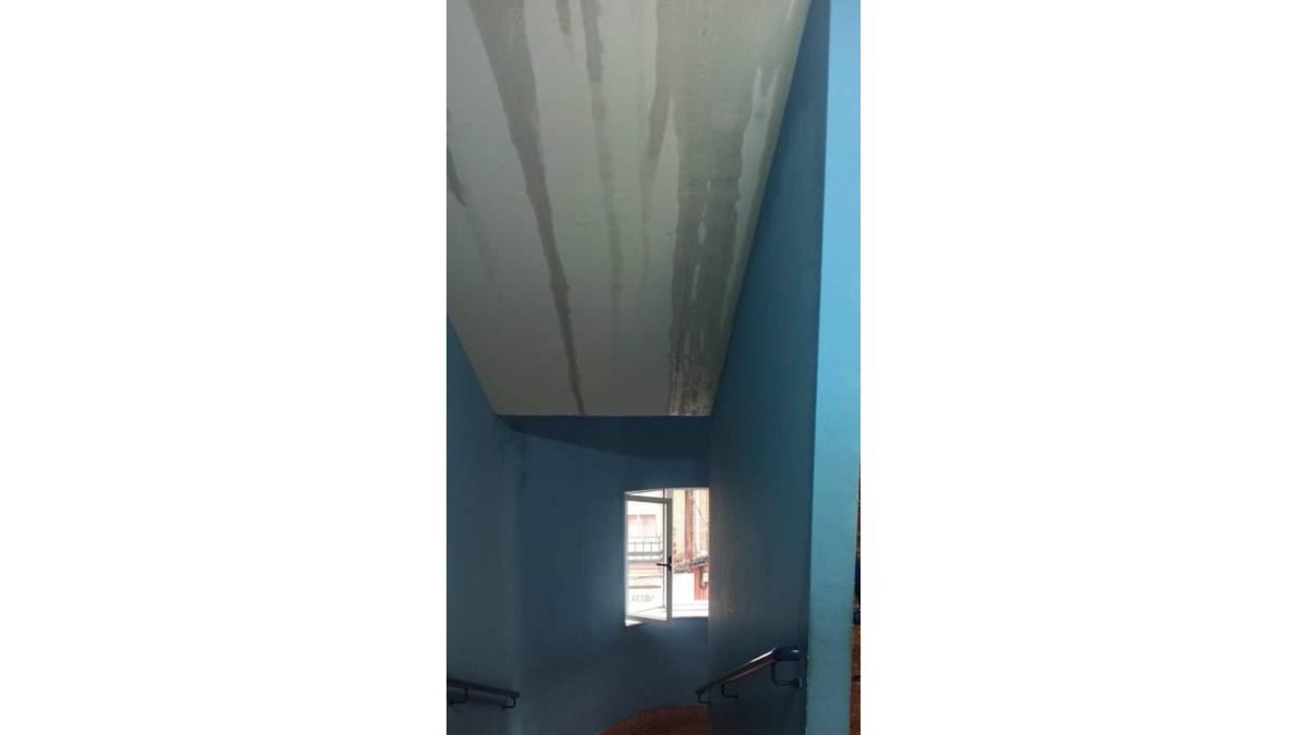 Las imágenes muestran las humedades, cubos para achicar y caída de pintura en el edificio de los más pequeños. DL