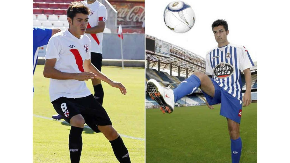 Jozabed Sánchez, con la elástica del Sevilla Atlético. Saúl, con la camiseta del Real Club Deportivo en Riazor.