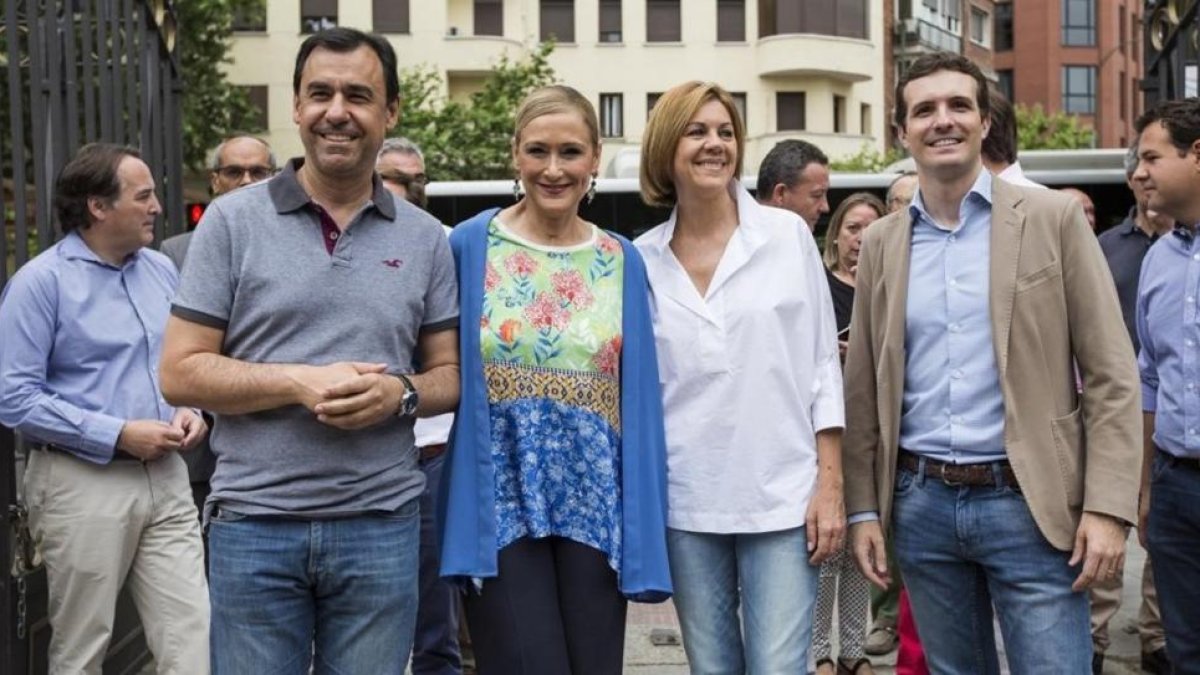 Millo, Cifuentes, Cospedal y Casado, este domingo en Madrid.