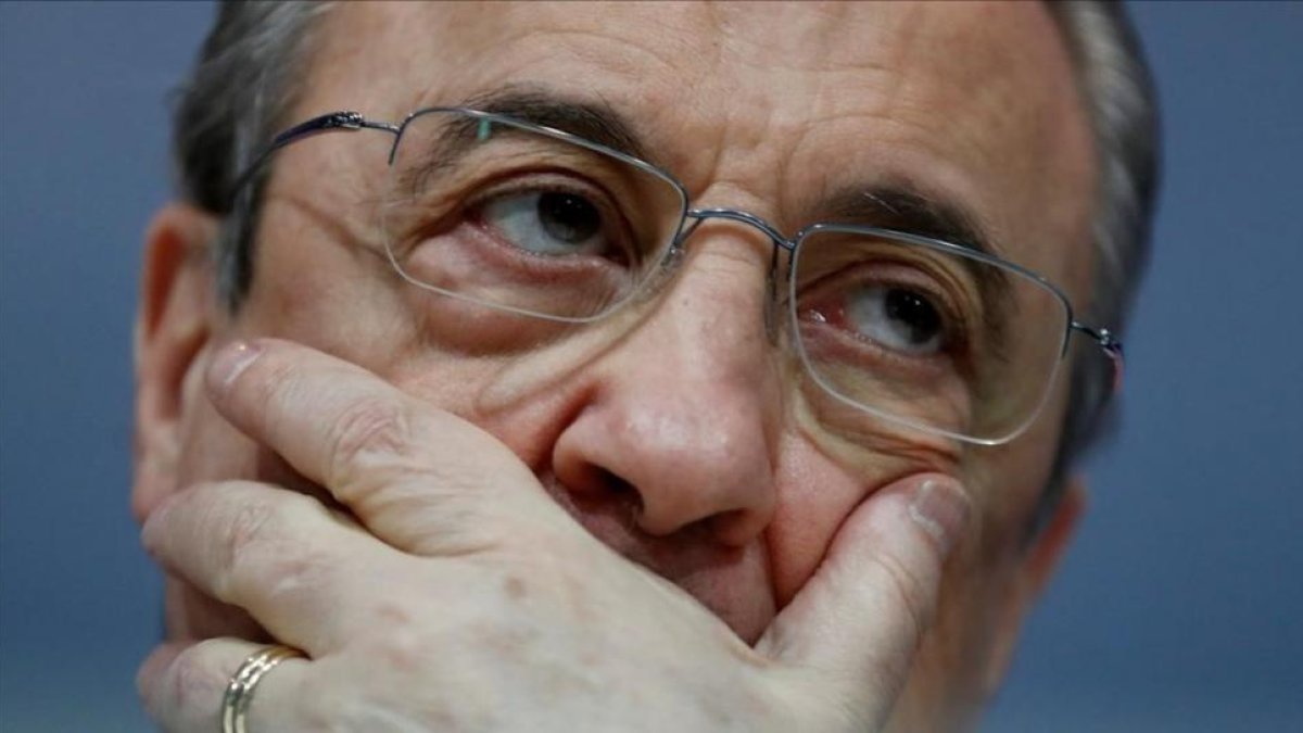 Florentino Pérez, durante la conferencia de prensa de despedida de Zinedine Zidane