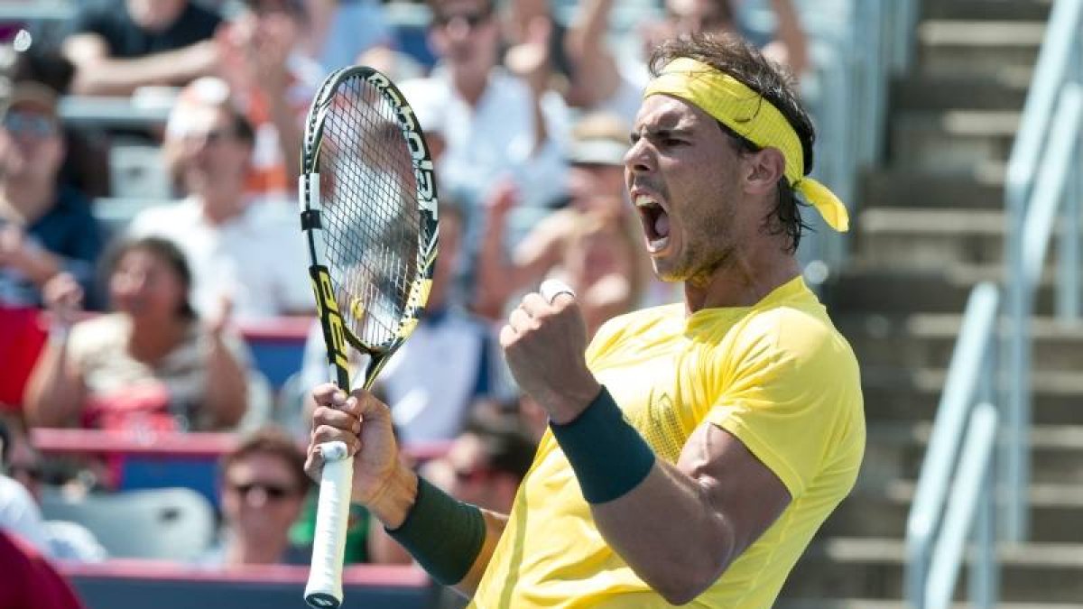 Rafael Nadal celebra un punto durante su encuentro de octavos de final frente al polaco Jerzy Janowicz.