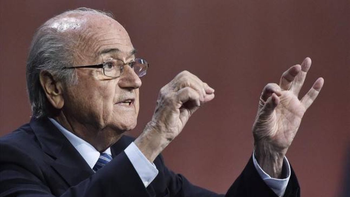 Blatter, durante su discurso de este viernes en el 65º Congreso de la FIFA.