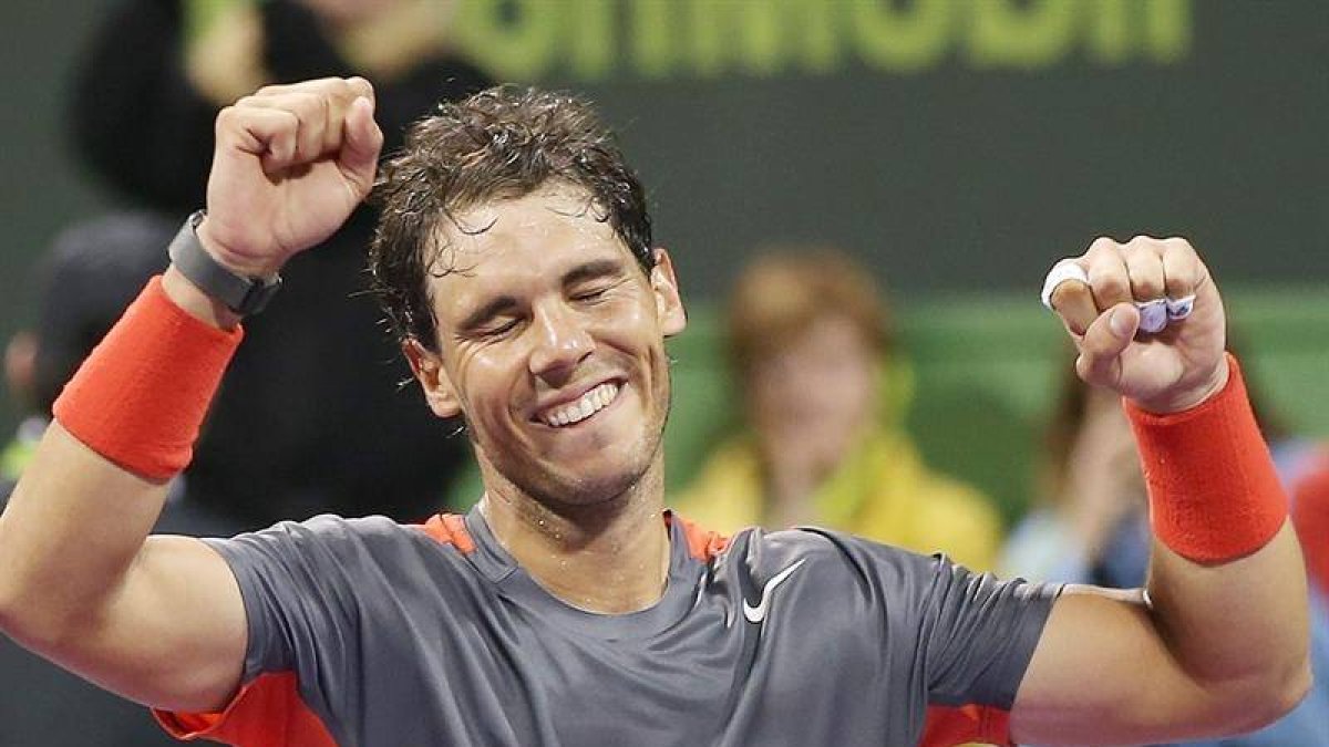 Nadal celebra su triunfo en Doha.