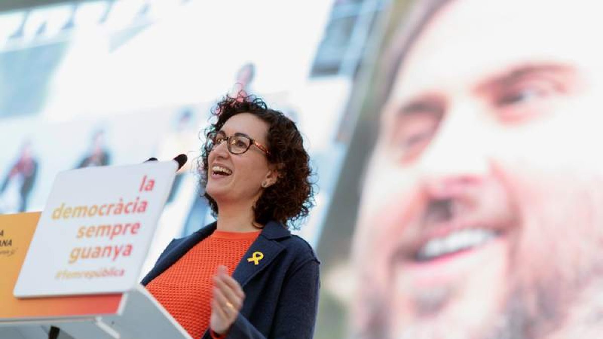 La número dos de ERC, Marta Rovira, en el acto central de campaña de Esquerra. 