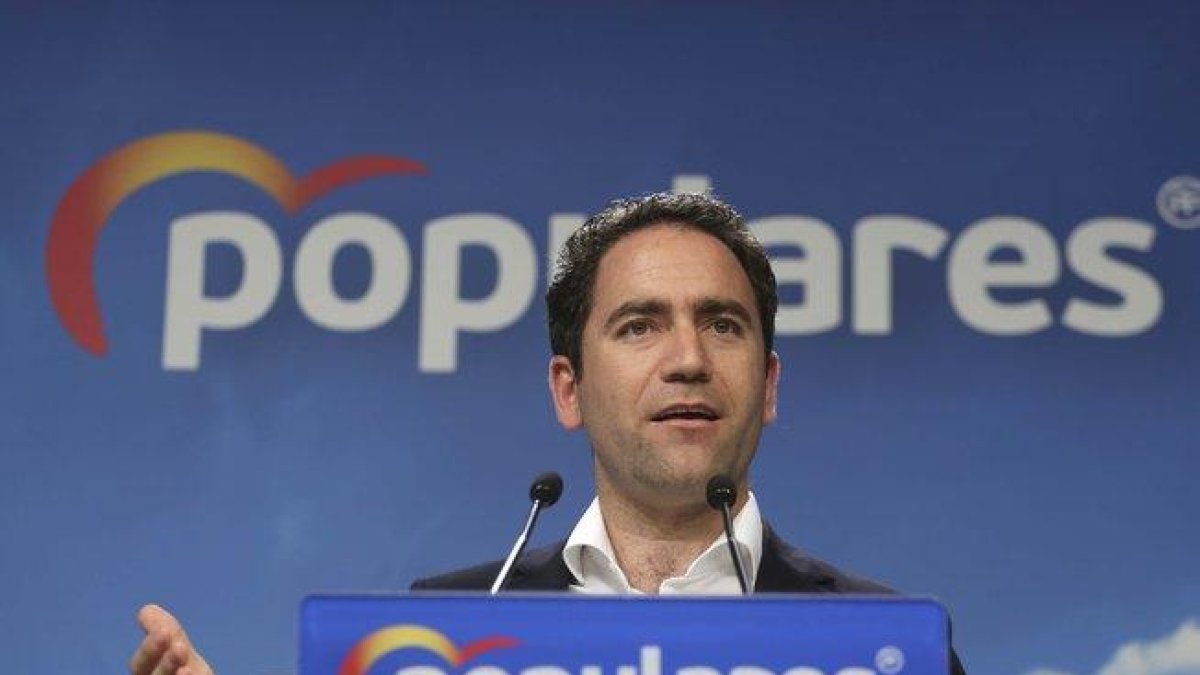 El secretario general del PP, Teodoro García Egea, durante la rueda de prensa tras el comité de dirección de este lunes.