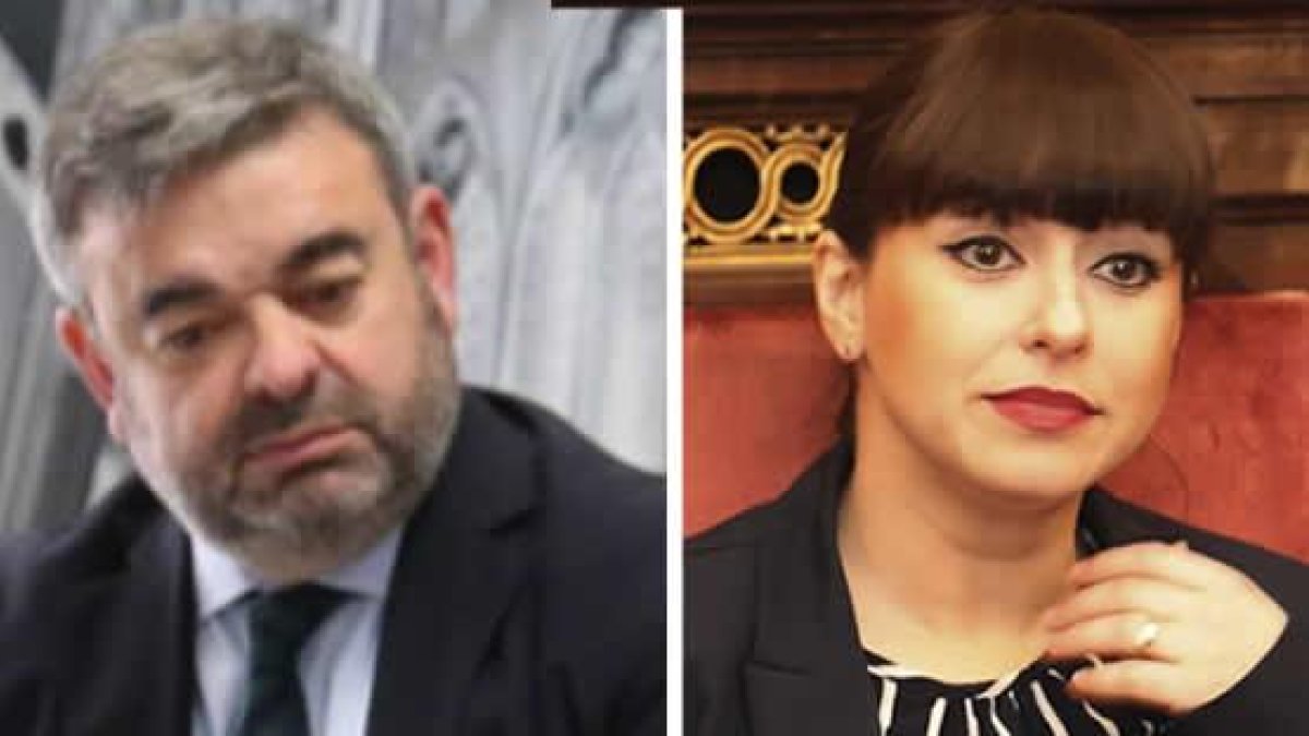 El concejal de Ciudadanos en el Ayuntamiento de León, Justo Fernández y la portavoz de la formación naranja, Gemma Villarroel.
