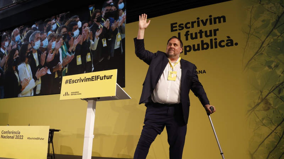Oriol Junqueras, ayer, tras su intervención. TONI ALBIR