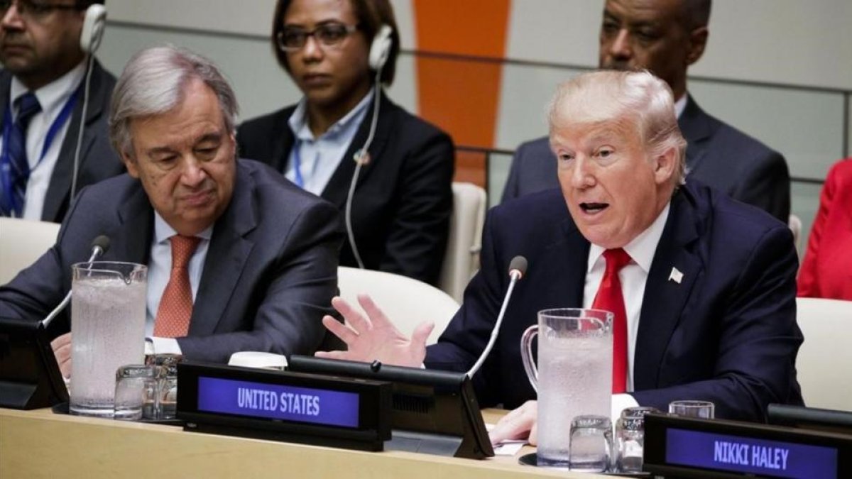 El presidente de EEUU, Donald Trump, y el secretario general de la ONU, Antonio Guterres (izquierda), en la sede de la ONU.