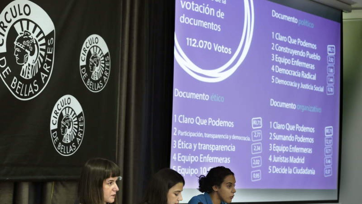 Miembros del equipo técnico de Podemos, ayer en Madrid.