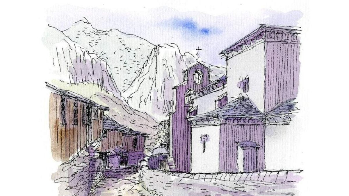 Imagen de una de las ilustraciones realizadas por Miguel Sobrino, en este caso, de Santiago de Peñalba