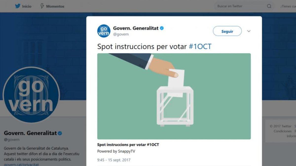 El Govern ha publicado hoy en twitter un spot con instrucciones para votar.