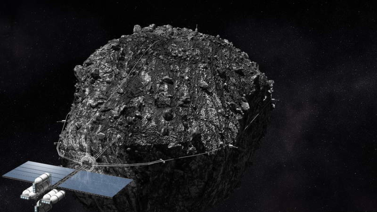 Imagen digital de un prototipo de nave para agarrar asteroides en el futuro.