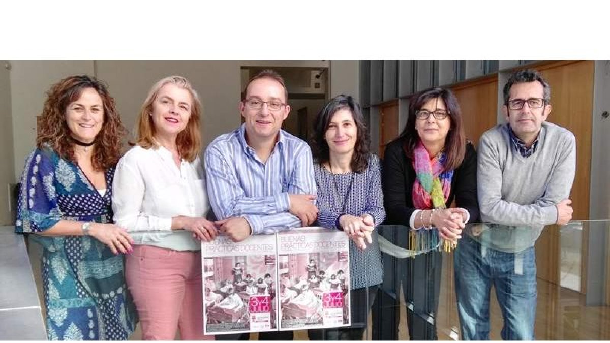 Inmaculada González, Marta Eva García, Carlos Gutiérrez, Ángeles Diez, Raquel Domínguez y Ángel Pérez Pueyo, en la Facultad de Educación. DL
