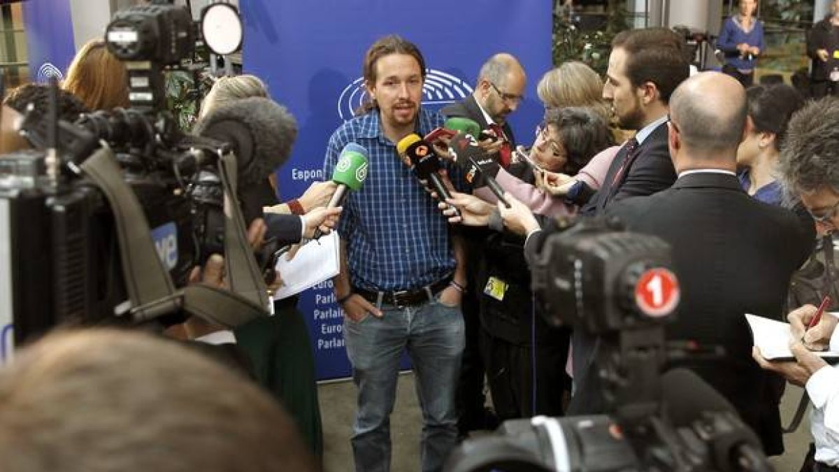 El secretario general de Podemos, Pablo Iglesias, este miércoles, en Estrasburgo.