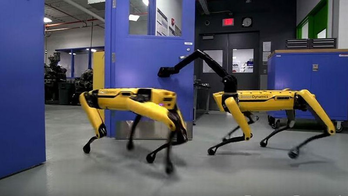 Boston Dynamics ha lanzado una nueva versión de su perro colabora con otros perros para abrir puertas y escapar.