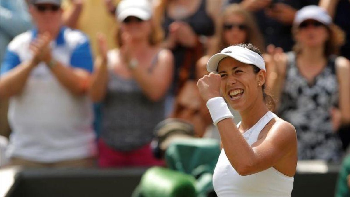 Muguruza celebra su triunfo sobre Kerber.