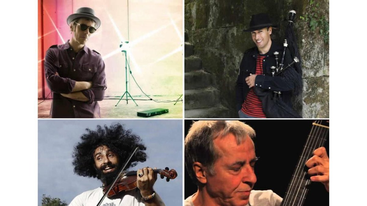 De izquierda a derecha y de arriba abajo, Ariel Rot, Carlos Núñez, Ara Malikian y Fernando Egozcue.