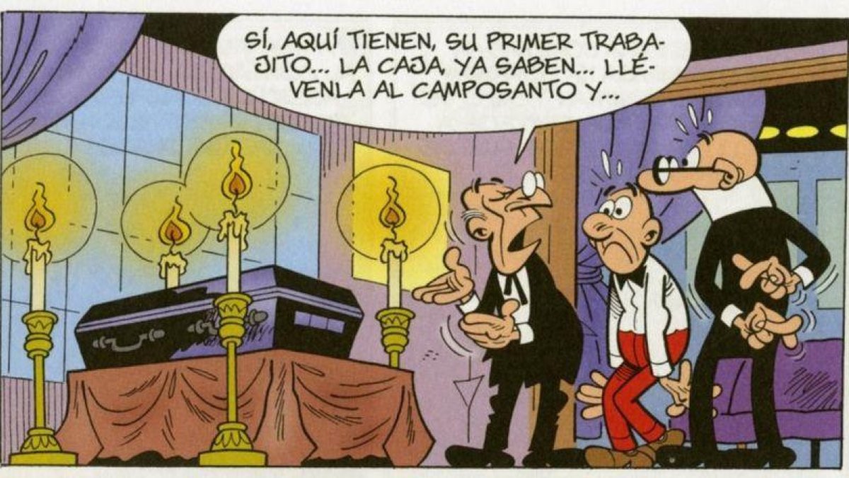 Viñeta de 'Sueldecitos más bien bajitos', el nuevo álbum de Mortadelo y Filemón de Francisco Ibáñez.