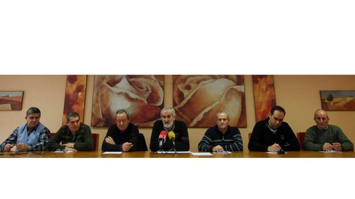 Los alcaldes de Cubillas de los Oteros, Santa María de la Isla, Riego de la Vega, Cabreros del Río, Cimanes de la Vega, Villaturiel y Campo de Villavidel ayer en el acto convocado en Cabreros para definir su salida del PSOE.