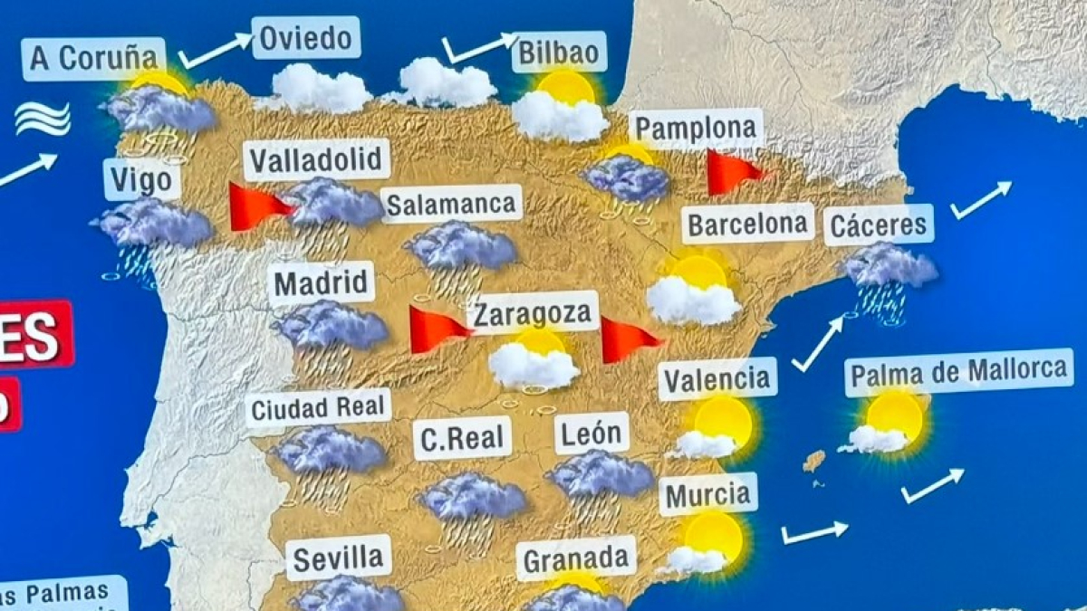 Mapa del tiempo que emitió el canal Cuatro este martes. DL