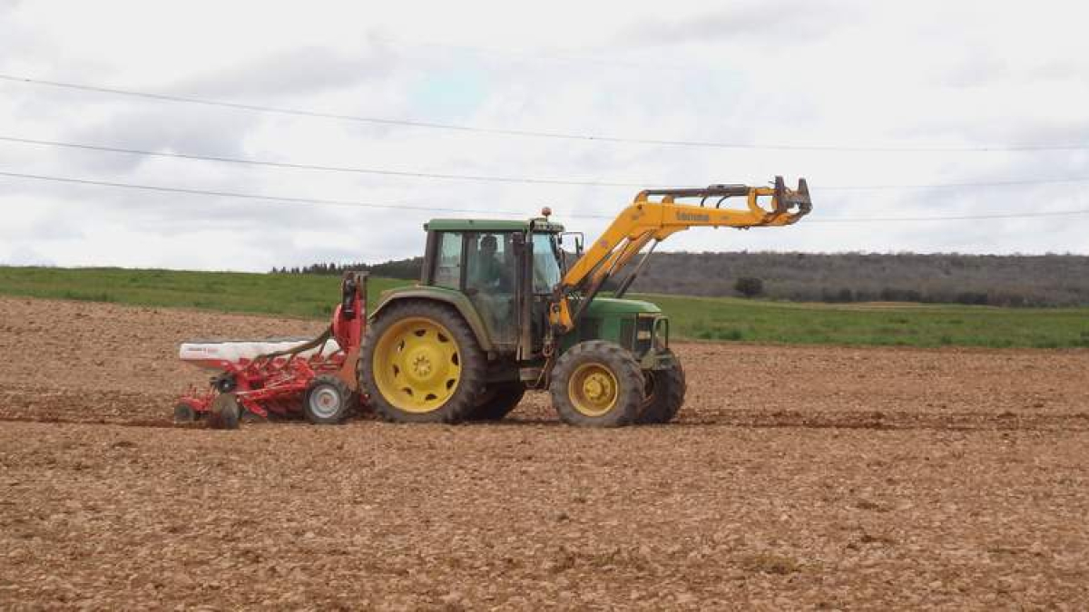 Imagen de un tractor realizando labores agrícolas en la provincia de León. DL