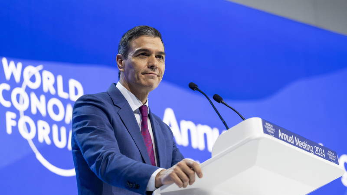 El presidente Pedro Sánchez durante su intervención en el Foro de Davos. GIAN EHRENZELLER