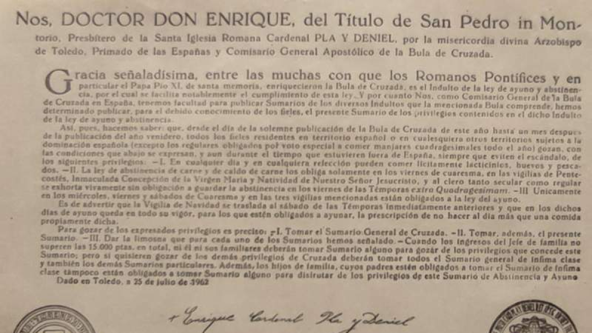 Bula de 1963 comprada en Palacios del Sil, poco antes de la prohibición en 1966. FELIPE G.-Q.