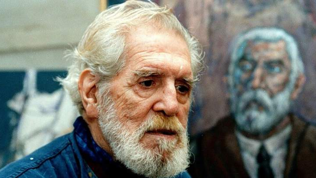 Vela Zanetti con el retrato que hizo de Gaudí y que hoy se preserva en el Museo Casa Botines Gaudí. FEDERICO VÉLEZ