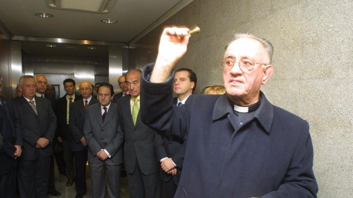 Telmo Díez Villarroel, durante la bendición de las instalaciones de la Fele hace veinte años.