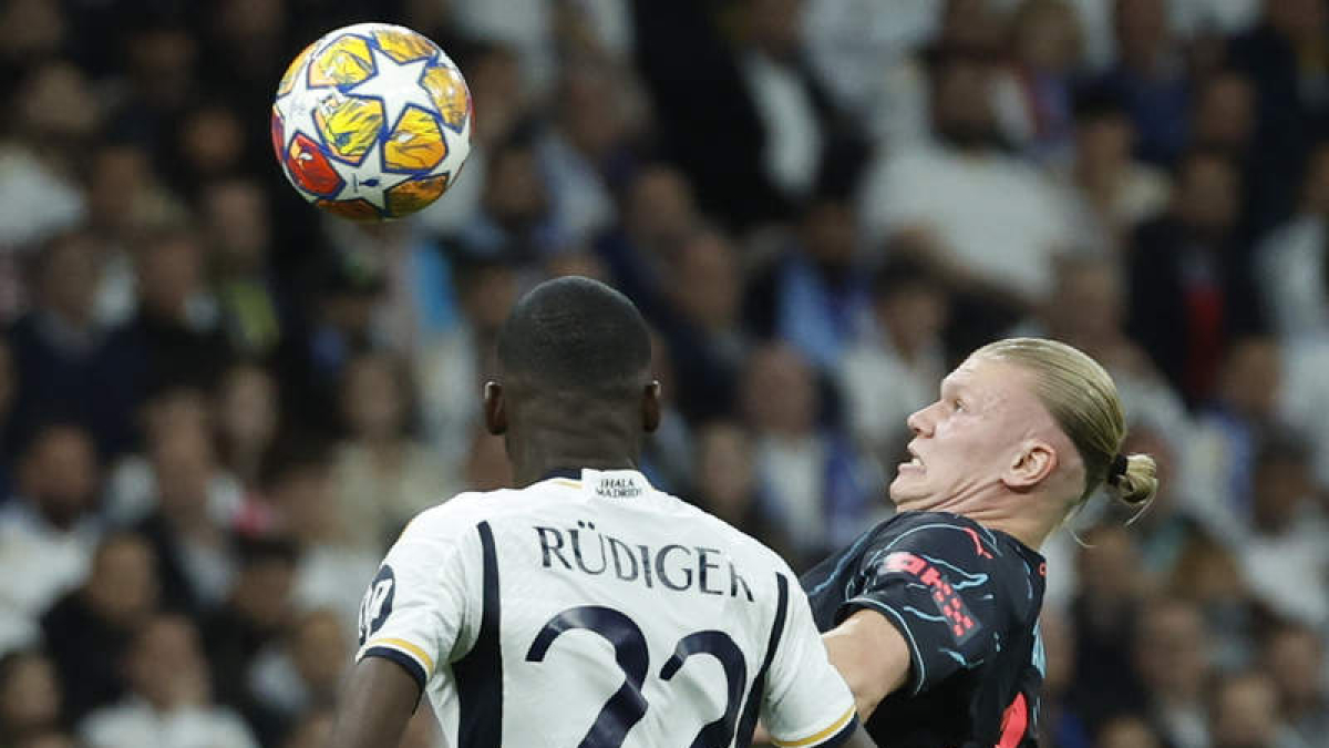 Antonio Rüdiger fue una pesadilla para Haaland en el partido del Bernabéu. JUANJO MARTIN