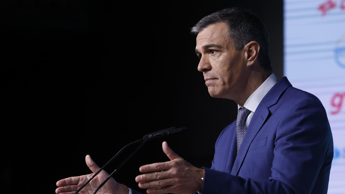 El presidente del Gobierno, Pedro Sánchez, interviene en la inauguración de la cuarta edición del foro ‘Fondos Europeos: Innovación para un crecimiento sostenible’, organizada por elDiario.es, este jueves en Madrid. EFE/ Chema Moya