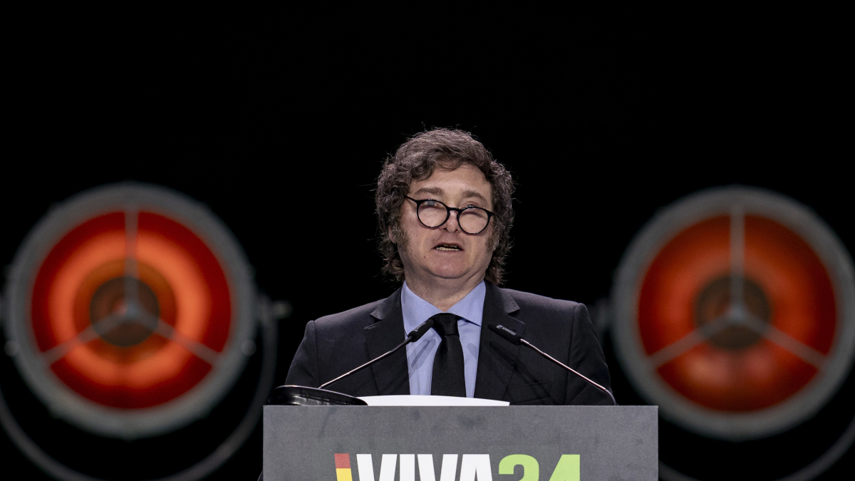 Javier Milei durante su intervención en el mitin de Vista Alegre de Vox.