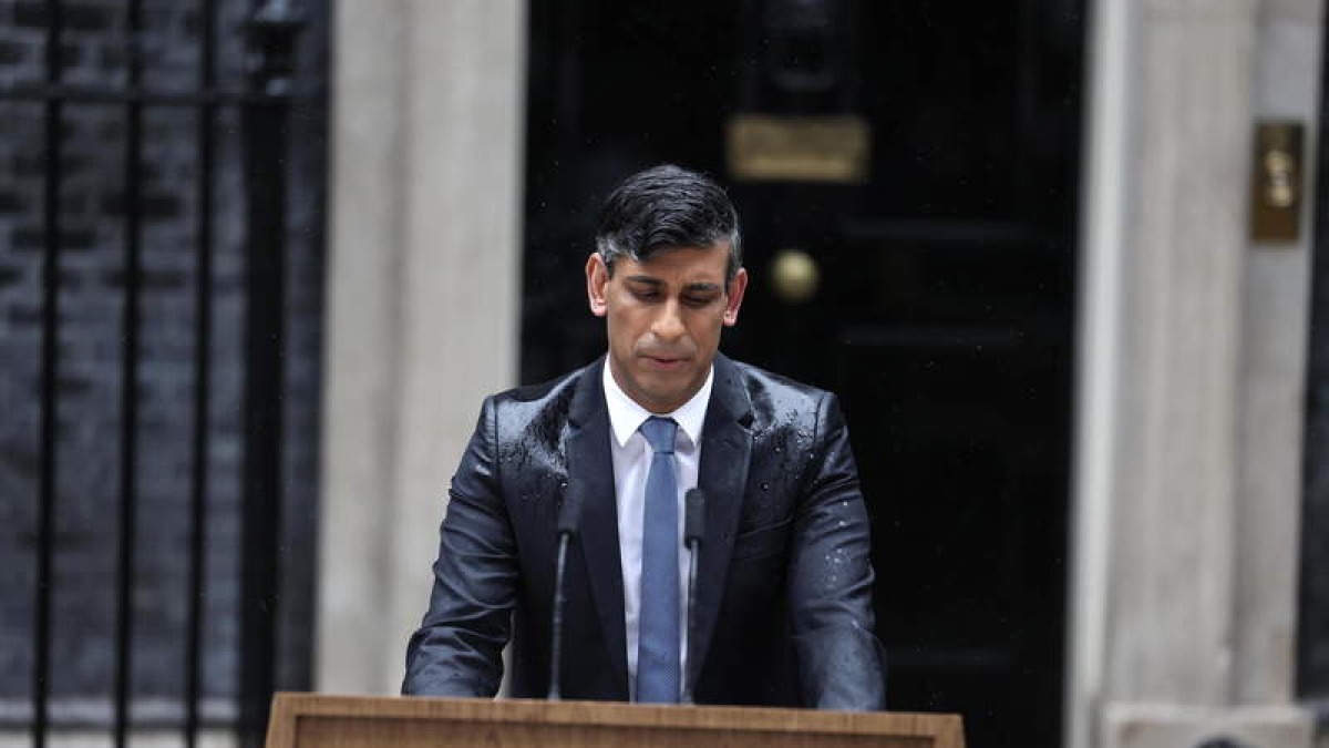 Rishi Sunak durante el anuncio del adelanto de las elecciones generales de Reino Unido. NEIL HALL