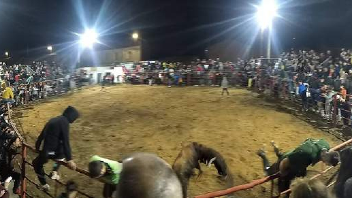 Espectacular imagen de la plaza de toros de Pobladura de Pelayo García durante los festejos taurinos de las fiestas del Corpus del año pasado. MEDINA
