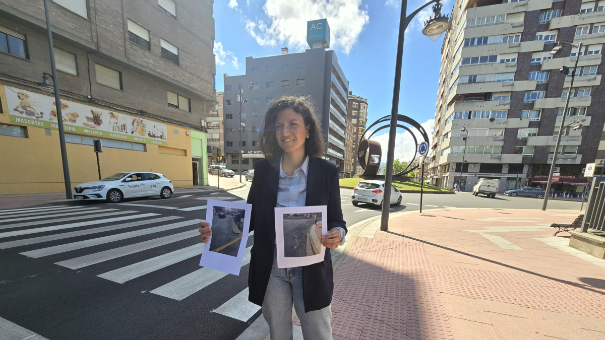 Lidia Coca, en el lugar donde se encontraba el socavón en la glorieta del Cine.