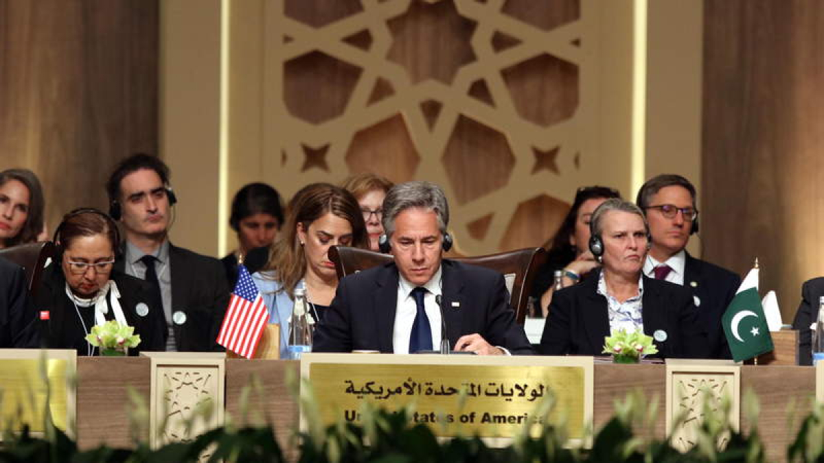 El secretario de Estado de Estados Unidos, Antony Blinken, en la conferencia ayer.  MOHAMMAD ALI