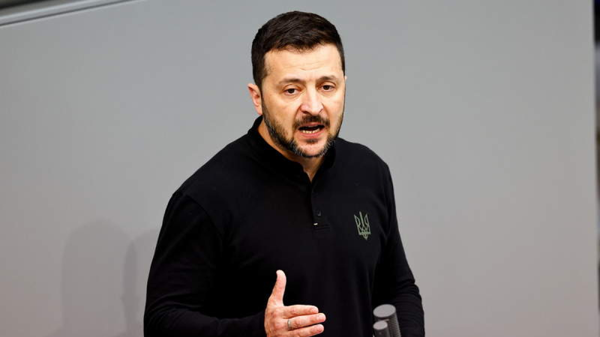 Volodimir Zelenski en el Bundestang ayer.  FILIP SINGER