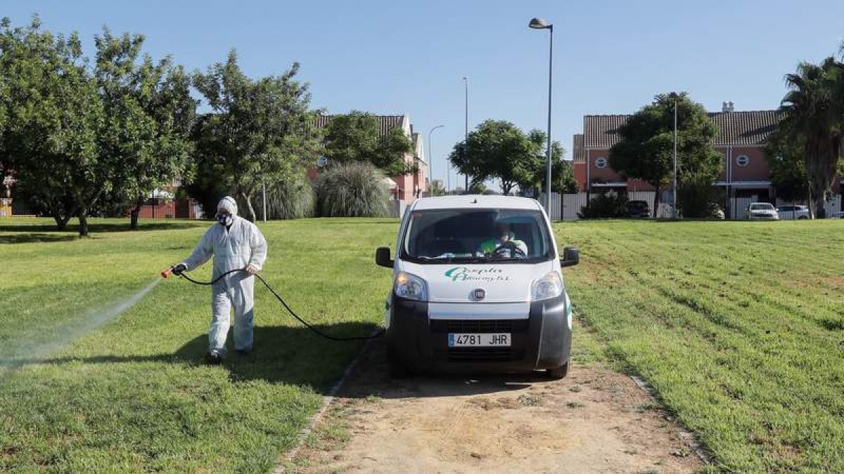 Fumigan jardines en un caso anterior de virus del Nilo.  DL