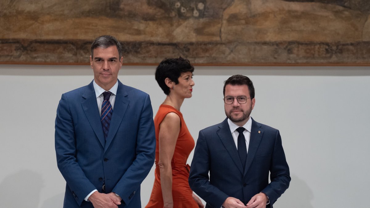 Pedro Sánchez y Pere Aragonés, ayer, en Barcelona.