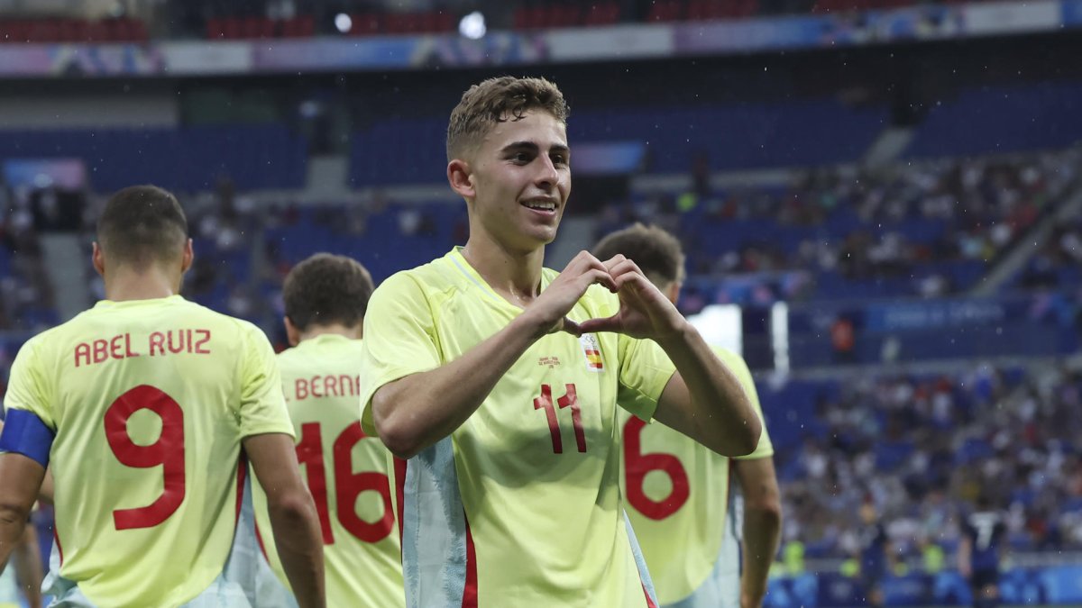El centrocampista de España Fermín López celebra un gol ante Japón. KIKO HUESCA