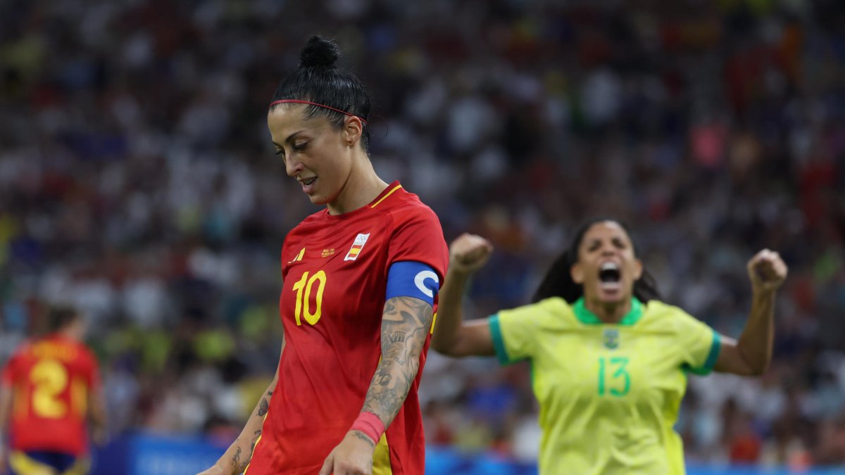 La jugadora de España Jennifer Hermoso durante la semifinal femenina de Fútbol, entre Brasil y España. Kiko Huesca